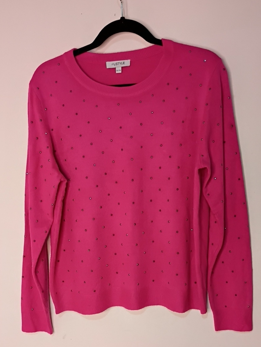 Women's Hot Pink Embellished Crewneck Sweater